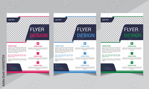Flyer design template for Annual Report, Magazine, shape flyer. Layout, A4, red, blue, green colors. Vector Illustration