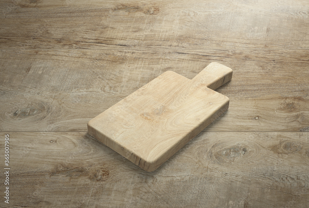 Fototapeta premium rustic wooden cutting board on table top as template - 3D Illustration
