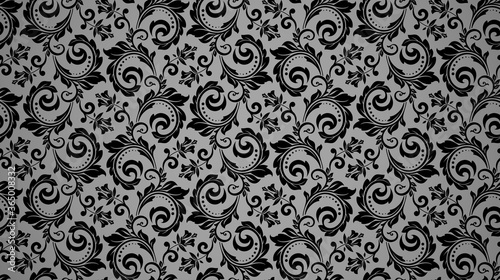 Wallpaper in the style of Baroque. Seamless vector background. Black and gray floral ornament. Graphic pattern for fabric, wallpaper, packaging. Ornate Damask flower ornament