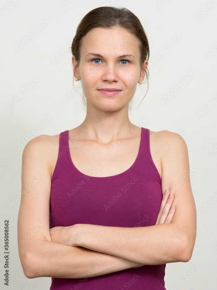 Portrait of young woman with blond hair ready for gym Portrait of young woman with blond hair ready for gym