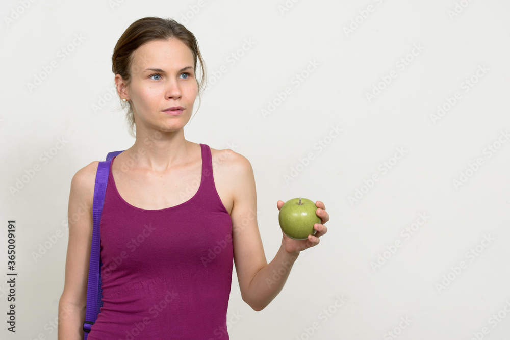 Portrait of young woman with blond hair ready for gym Portrait of young woman with blond hair ready for gym