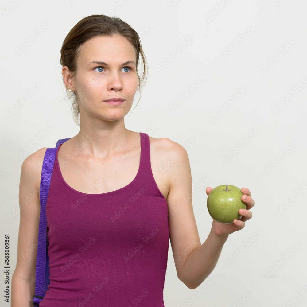 Portrait of young woman with blond hair ready for gym Portrait of young woman with blond hair ready for gym