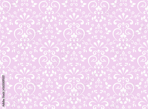 Flower pattern. Seamless white and pink ornament. Graphic vector background. Ornament for fabric, wallpaper, packaging