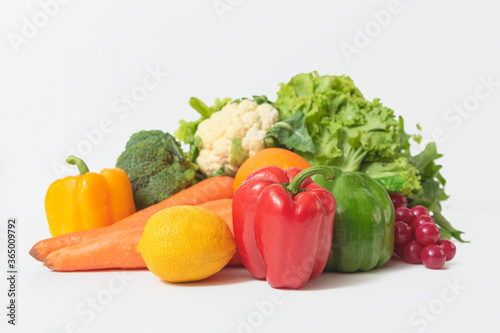 Composition with vegetables isolated on white background.