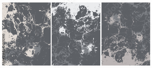 Abstract Grunge Backgrounds. Delicate Abstract Marble Vector Layout. White and Gray Irregular Lines Isolated on a Pale Black Background. Soft Marble Stone Style Art. Palel Color Design.