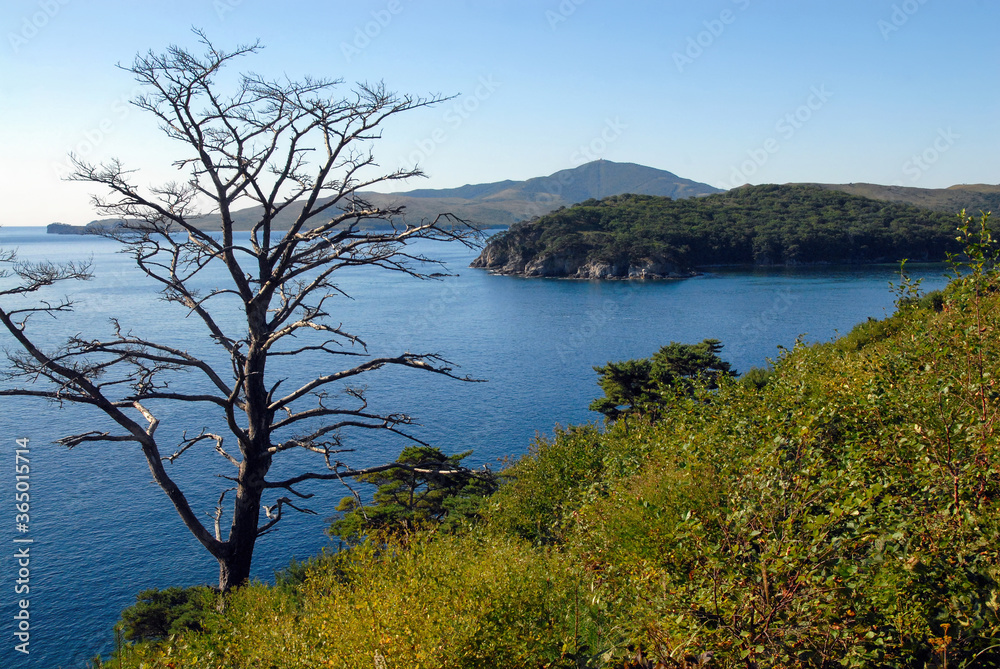 Seascape. View at Gamow Peninsula. Far Eastern State Marine Reserve, Primorsky Krai (Primorye), Far East, Russia. Seascape. View at Gamow Peninsula. Far Eastern State Marine Reserve, Primorsky Krai (Primorye), Far East, Russia.
