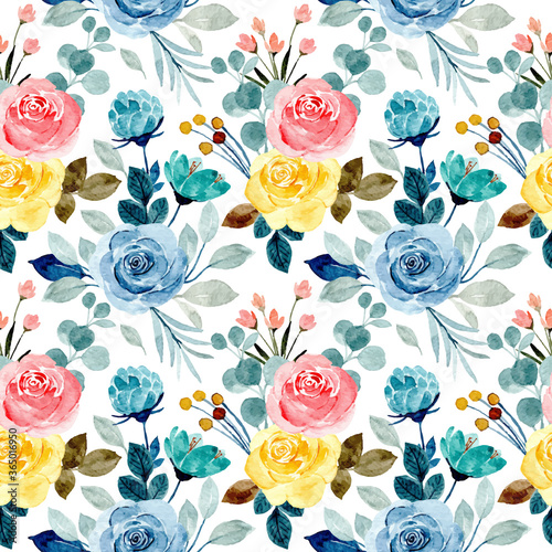 colorful watercolor flower seamless pattern photo