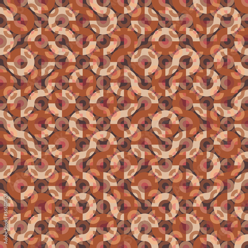 Seamless Truchet repeat design. Geometric pattern in warm autumn colors for wallpapers, web page backgrounds, surface textures, fashion fabric, carpet design, curtains and home décor.