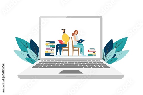E-learning, online education at home. Modern vector illustration concepts for website and mobile website development