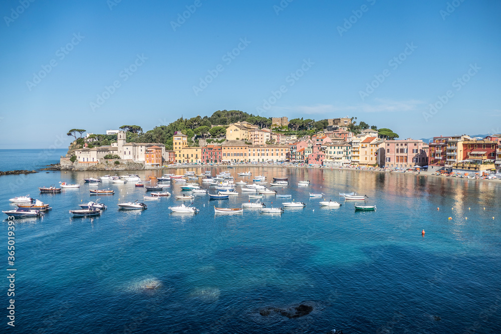 Panoramic aerial view of the Bay of Silence in Sestri Levante