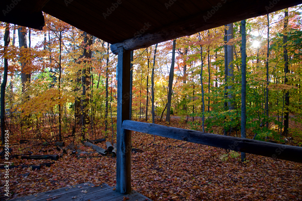 View from the front porch of a historical pioneer log cabin, King City, Ontario, Canada. View from the front porch of a historical pioneer log cabin, King City, Ontario, Canada.