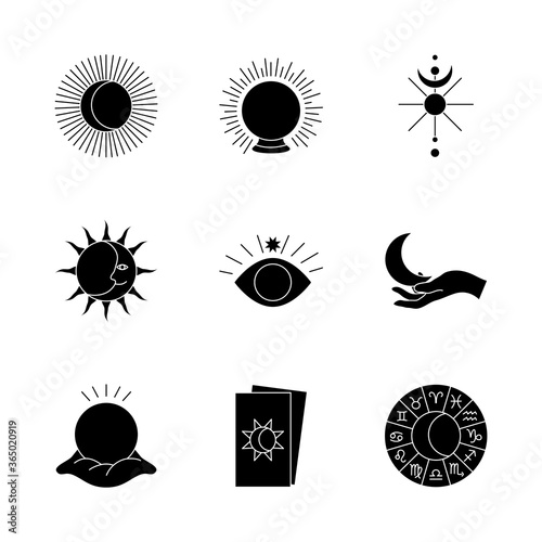 tarot cards and astrology icon set, silhouette style