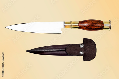Fotografiet handmade knife with leather scabbard