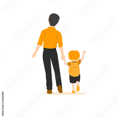 Dad taking his son to the school after quarantine