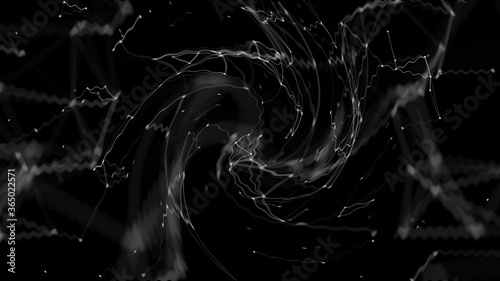 Composition of white dots and lines on a black background. Futuristic cosmic blur. 3D rendering.