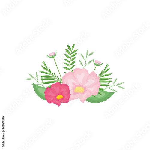 decorative pink flowers and leaves, detailed style