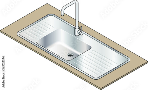 A drop-on single bowl stainless steel kitchen sink with a swivel mixer tap.