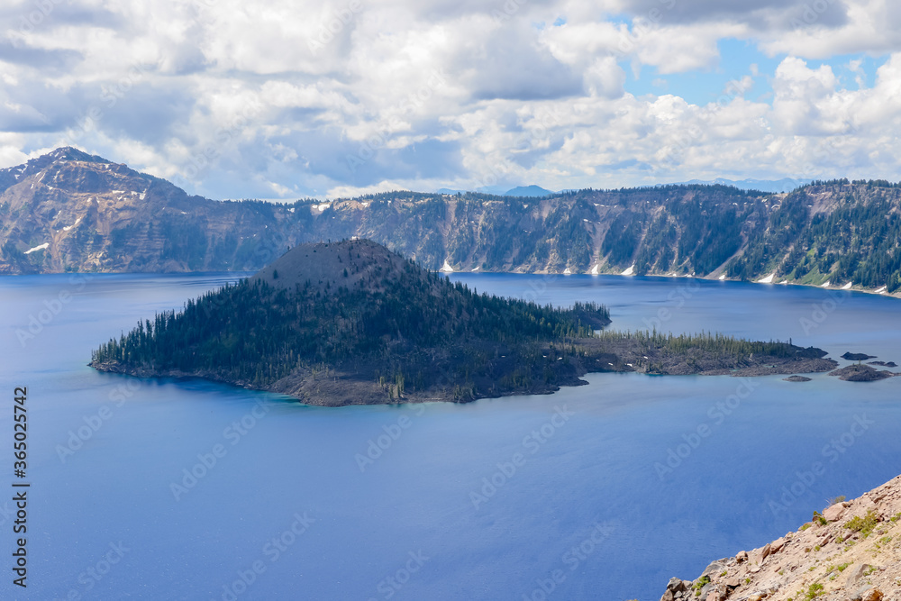 Beautiful Nature in Summer Season at Crater Lake National Park Famous Tourist Attractions in Oregon State, USA.