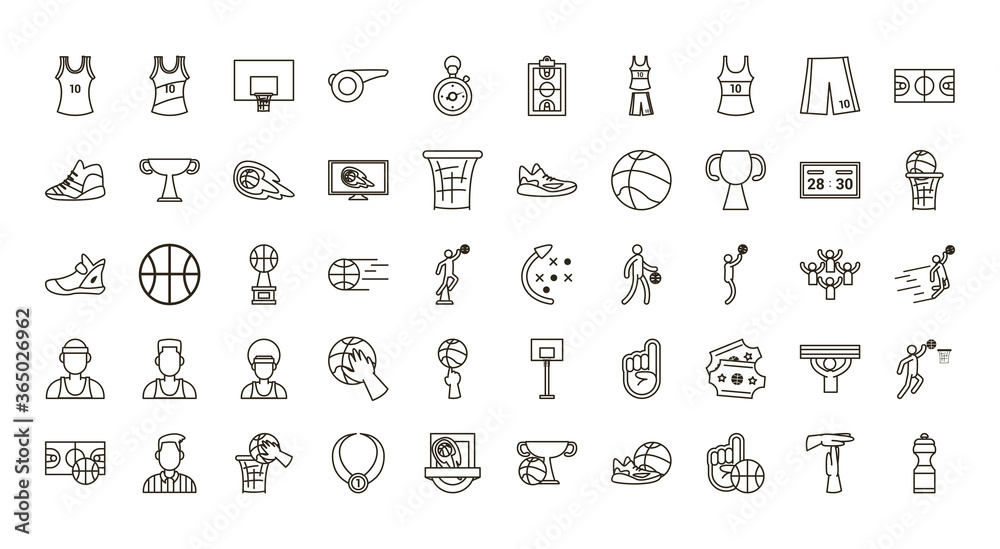 Fototapeta premium basketball line style icon set vector design