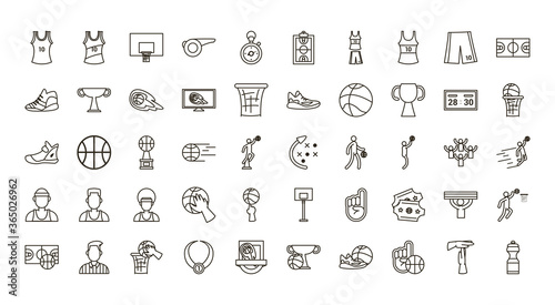 basketball line style icon set vector design