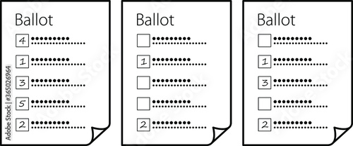 Voting slip / ballot paper for choosing a number of candidates by indicating / ranking preferences.