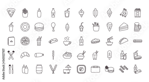 fast food line style icon set vector design