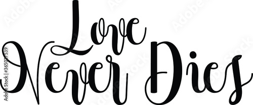 Love Never Dies Handwritten Font Typography Text Love Quote
on White Background