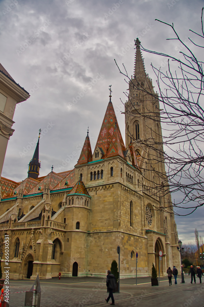 Panorama Matthias Church, Matyas Templom, Budapest, Hungary.