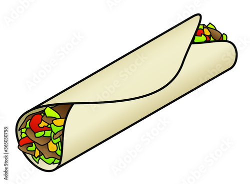 A kebab / shawarma wrap with lettuce, cheese and tomato.