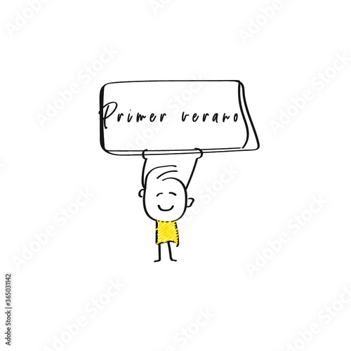 vector of man holding placard of Primer verano
