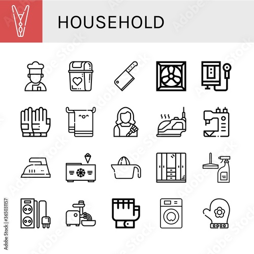 household simple icons set