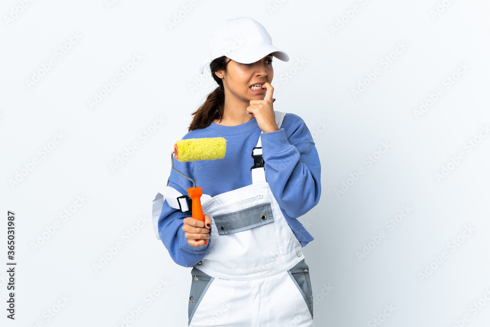 young woman over isolated white background young woman over isolated white background
