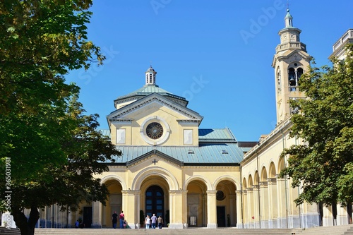 Ceranesi, Genova, Liguria. Vista sul sagrato del santuario di Nostra Signora della Guardia, il più importante santuario mariano della Liguria e uno dei più importanti d'Italia. photo