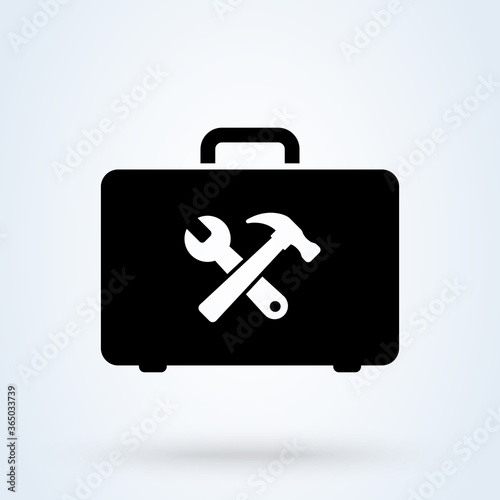 Toolbox with instruments inside. Workman's toolkit. Workbox in icon style. Vector illustration