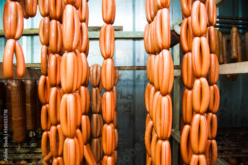 Sausage on the counter for the smokehouse