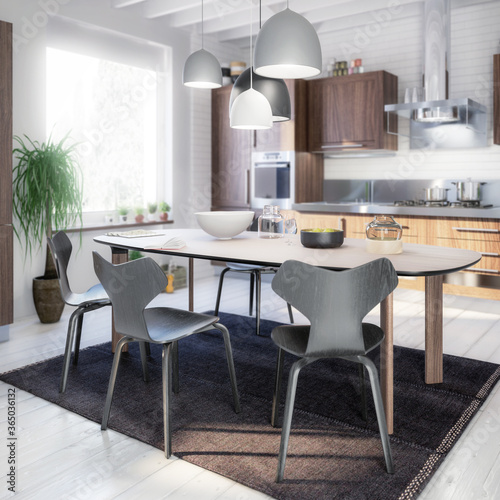 Kitchen Area with Dining Room Integration (detail) - 3d visualization © 4th Life Photography