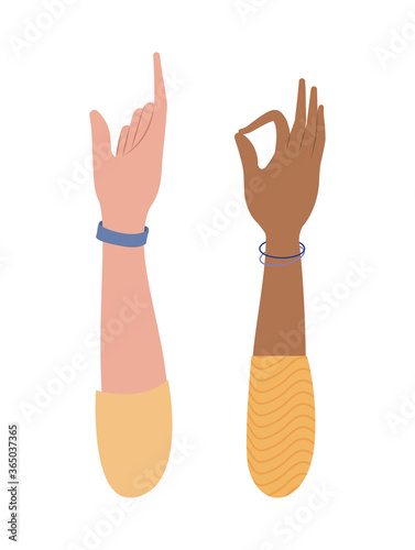 rock and okey sign with hand design of People arm finger person learn communication healthcare theme Vector illustration