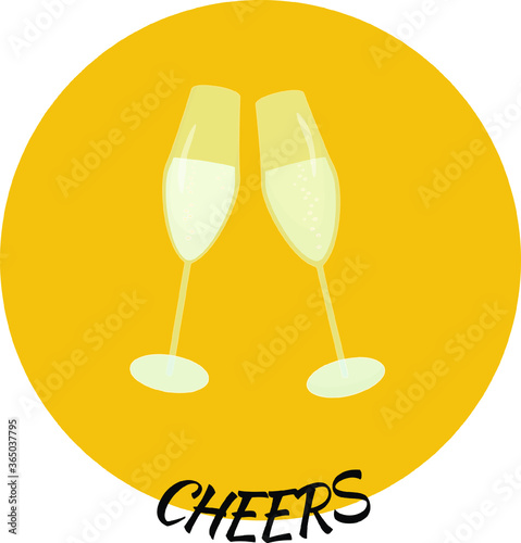 Two champagne glasses. Cheers. Vector illustration.