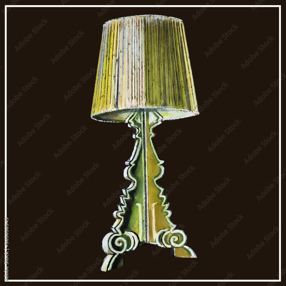 Floor lamp.Table lamp. Glass and wood. Vector isolated image. Watercolor drawing. You can change the size. Interior items, design, furniture, lighting, lamps, electricity. Floor lamp.Table lamp. Glass and wood. Vector isolated image. Watercolor drawing. You can change the size. Interior items, design, furniture, lighting, lamps, electricity.