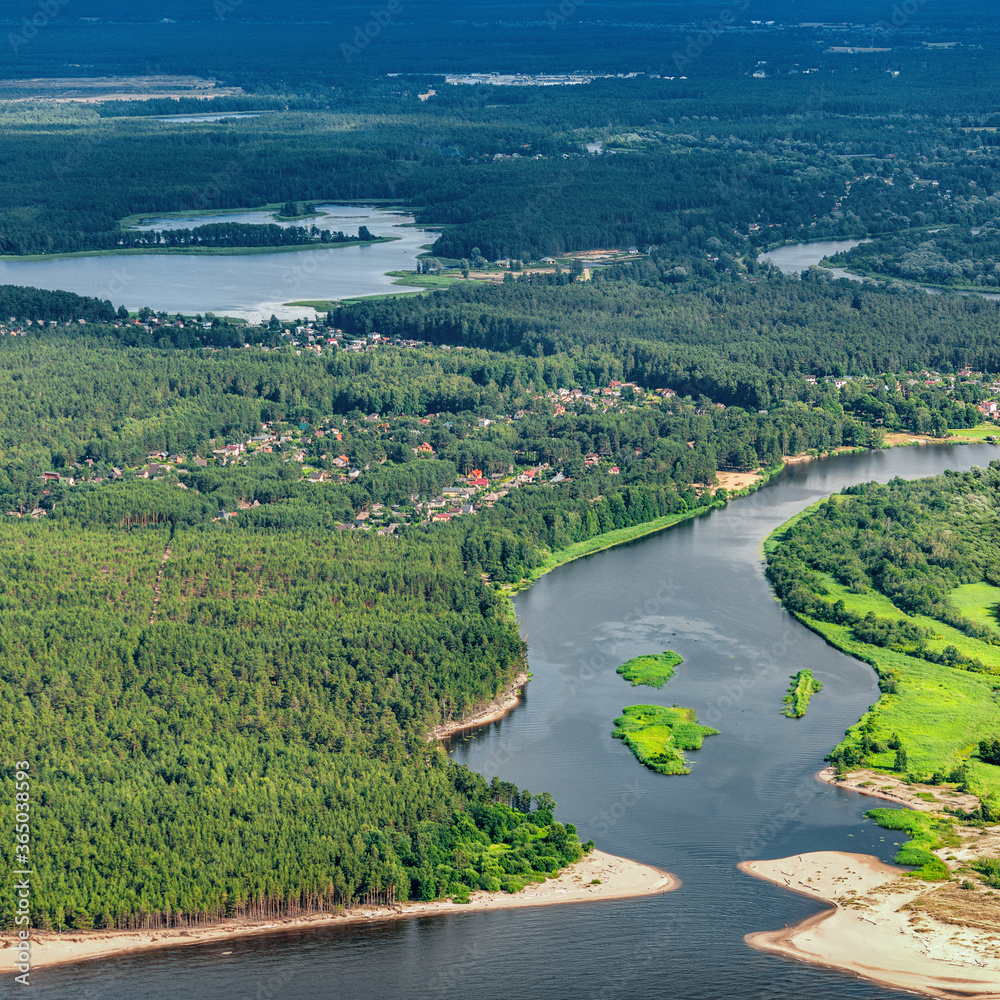 aerial view over the river Gauja and river mouth
