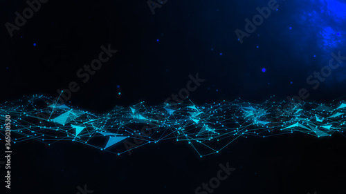 Abstract Digital network,Communication And Technology Network Background With Moving Lines And Dots,Plexus Blue Geometrical,wireless Connection And Wave Concept.3d render photo