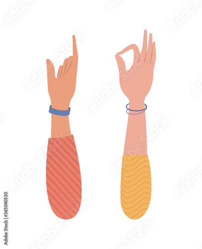 rock and okey sign with hand design of People arm finger person learn communication healthcare theme Vector illustration