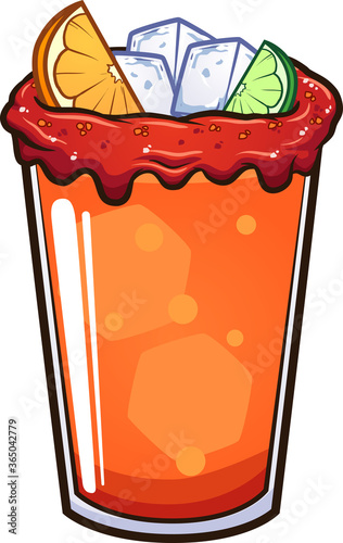 Cartoon michelada drink with lime and orange slices. Vector clip art illustration with simple gradients. Some elements on separate layers. 
