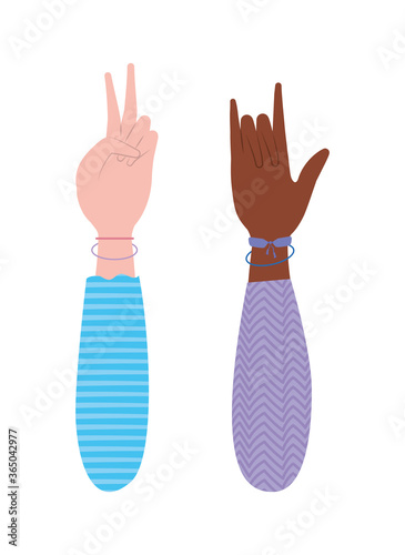 peace love and rock sign hand design of Hippie art and creative theme Vector illustration