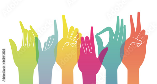 signs with multicolored and grandient hands design of People arm finger person learn communication healthcare theme Vector illustration