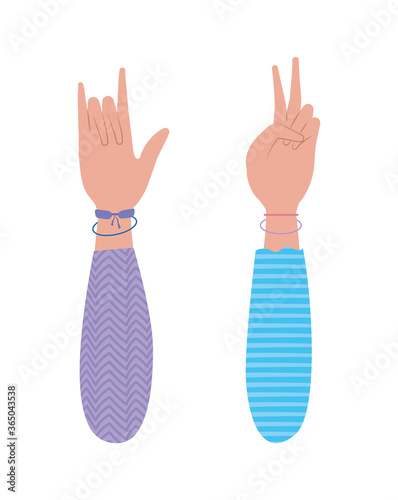 peace love and rock sign hand design of Hippie art and creative theme Vector illustration