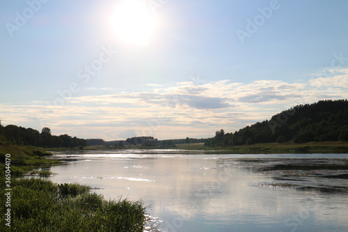 Sunny day on the river in the countryside