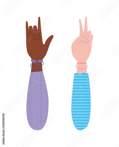 peace love and rock sign hand design of Hippie art and creative theme Vector illustration
