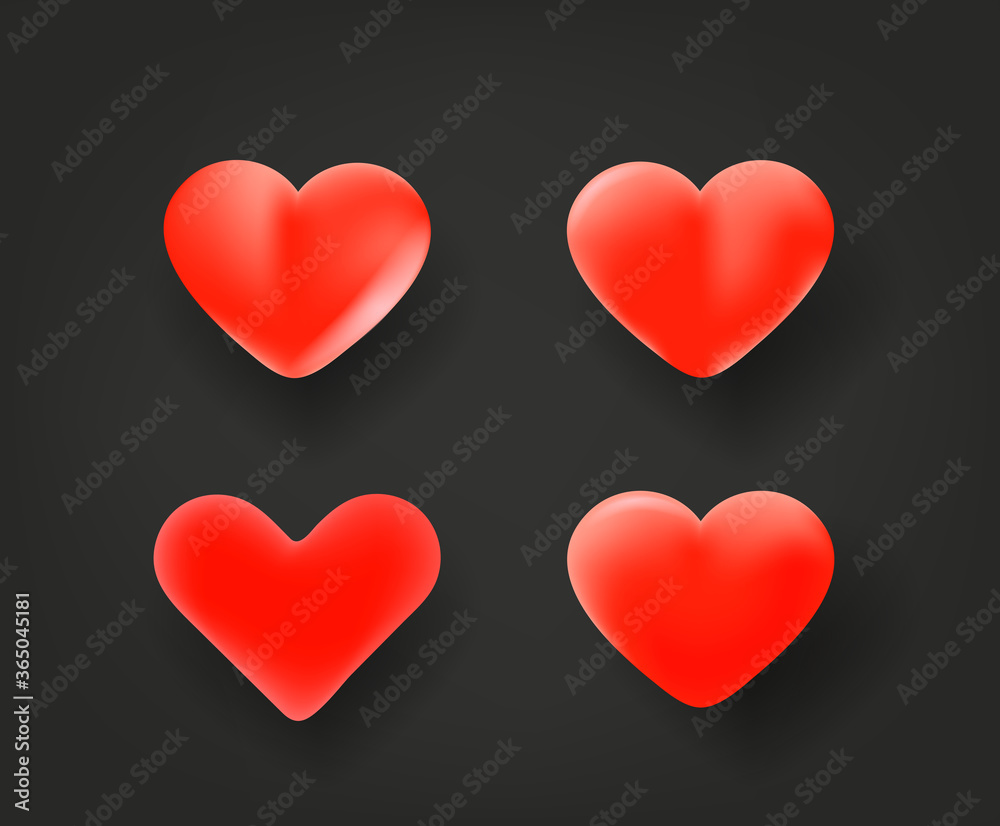 Heart Icons Vector set. 3d style vector icons collection