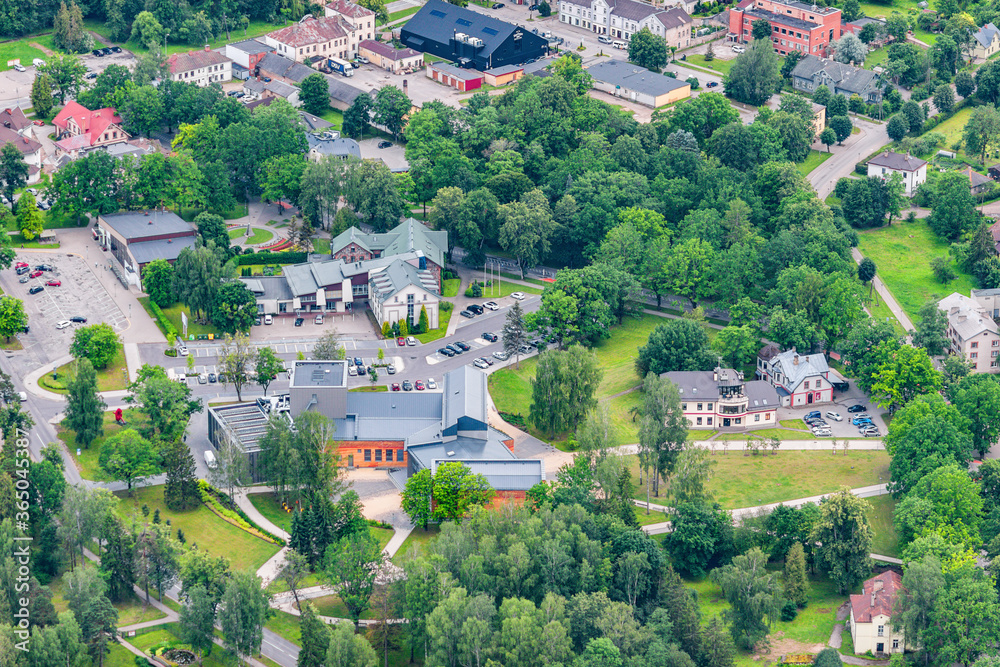 aerial view over the Sigulda city and Turaida medieval castle